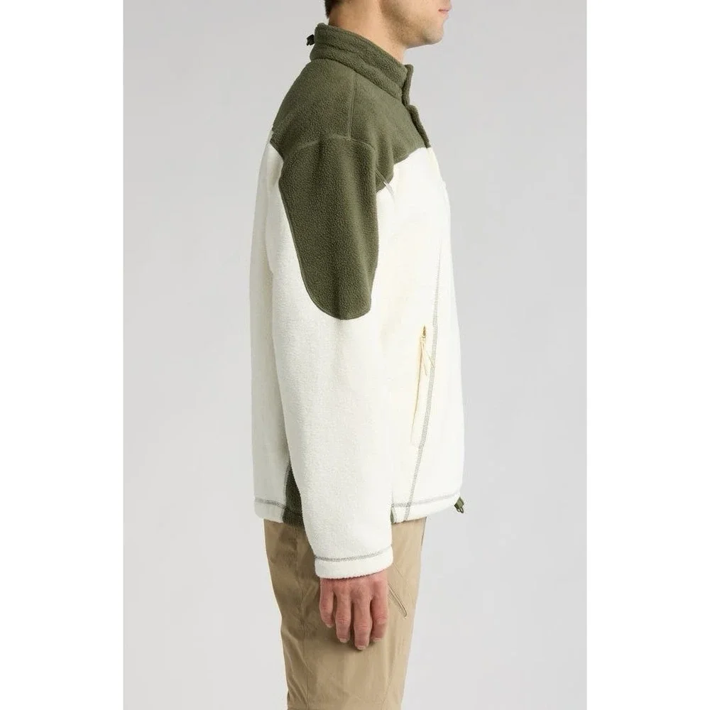 Reese Cooper Off White & Green Sherpa‎ Fleece Collared Jacket Men's Size S